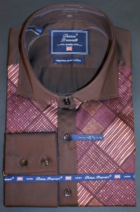 Мужская приталенная коричневая рубашка (сорочка) производства Италия оптом и в розницу в наличии со склада в Москве