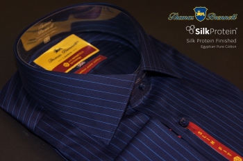 Мужская синяя  рубашка (сорочка) в полоску производства Италия купить оптом 
и в розницу в наличии со склада в Москве интернет-магазин